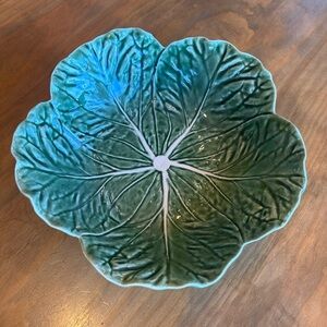 Vintage Bordallo Pinheiro Green Cabbage 11.5" Salad-Fruit-Serving Bowl Portugal